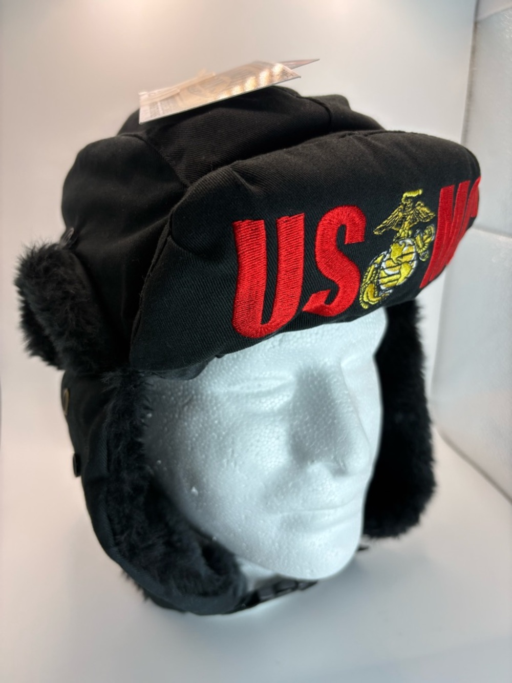 Dakota Dan USMC Trapper Hat Ear Flap Winter Cap Black NWT OSFA
